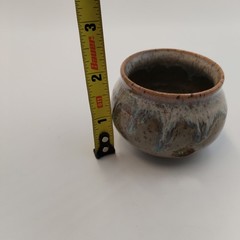 Miniature Studio Art Pottery Yarn Bowl 2″ Signed Drip Glaze Small Holder Ring
