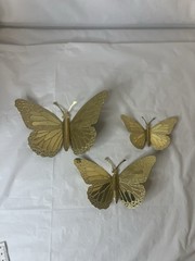 Home Interiors Butterfly Gold Tone Metal Tin 3D Wall Decor Set Of 3 MCM Boho Vtg