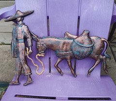 Set Of Two Vintage Mexican Man Donkey Homco Sexton Wall Decor Faux Copper Patina