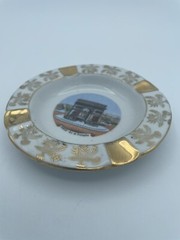 Limoges France Trinket Ashtray White with Gold Floral Design- Arc De Triomphe