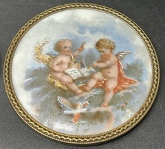Antique Limoges France Hand Painted Playing Cherubs On Porcelain (LOT OF 2)