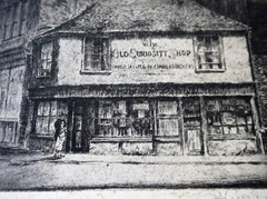 ANTIQUE UNFRAMED + MOUNT ETCHING MONOCHROME PRINT SIGNED G HUARDEL-BLY DICKENS