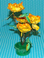 2 Unusual Vtg Enameled Metal Orange Flower Sculptures 6” Arrangement Resin Open