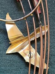 Vintage MCM Bird Brass/ Copper Wall Art Decor with Cattails Wall Decoration