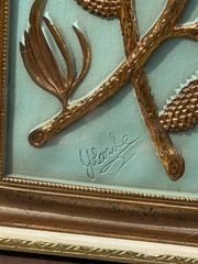 Vintage Homco Gold Floral Wall Plaques Set of 4 MCM Teal Blue Botanical 1970s