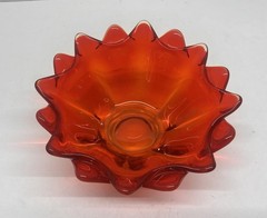 Vintage Viking Glass Double Crimped Petal Deep Orange Candy/Trinket Bowl