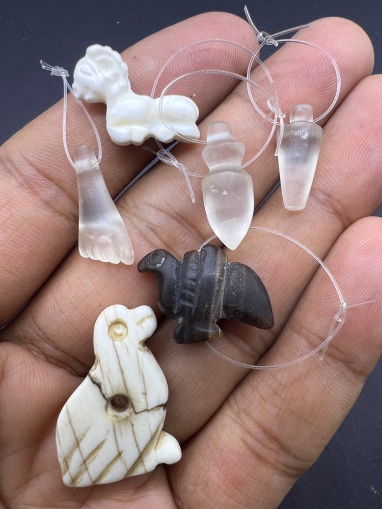 Collection Of 6 Pics Rare Ancient Old Different Crystal Jasper & She’ll Amulets