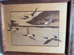 Vintage Creative Woods NY “Ducks In Flight Scene” Marquetry Artwork