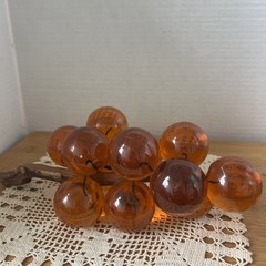 Vintage MCM Amber Orange Lucite Grape Cluster Large Driftwood Stem