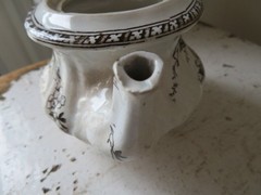 2 Vintage WHITE BROWN Transferware PLATES & TEAPOT Birds & Branches CRAZING