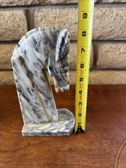 Vintage Pair Carved Stone Marble Horse Head Book Ends Mexico Felt Bottoms