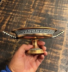 Handpainted Copper Greek Style Footed Pedestal Bowl Parthenon Scene Made Greece