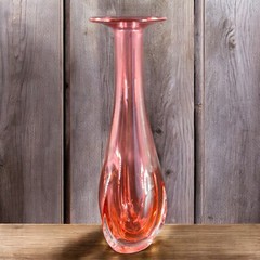 1990s Hand Blown Glass Vase Artist Signed Cranberry Faceted Glass Vase Vintage