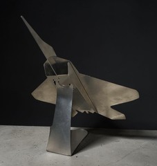 Silver Metal Jet Sculpture Desk Decor Aviation Airplane Model On Base 12”X14”