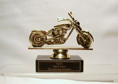 MOTORCYCLE TROPHY, BIKE AWARD, MOTORCYCLE SHOW CHOPPER WHEEL DOWN