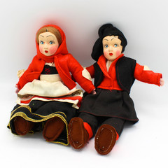 Vintage Sardinian Italian Cloth Dolls Felt Faces Folk Art Traditional Costumes