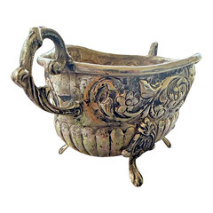 Vintage Floral Footed 2 handed Bowl Hammered Metal Rococo Revival Style