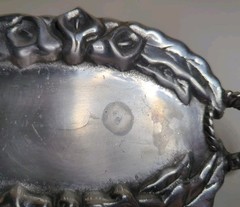 Vintage Decorative Tray Oval Cast Aluminum Floral Design Twisted Rope Handles
