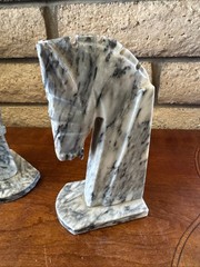 Vintage Pair Carved Stone Marble Horse Head Book Ends Mexico Felt Bottoms