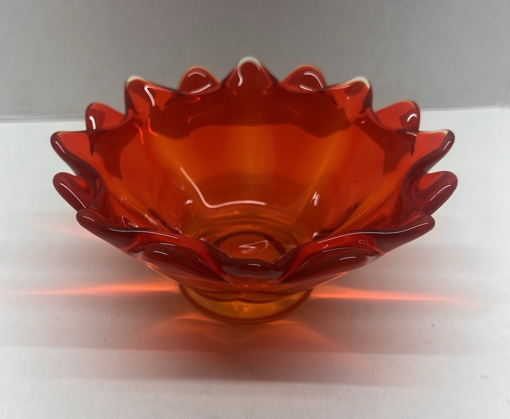 Vintage Viking Glass Double Crimped Petal Deep Orange Candy/Trinket Bowl