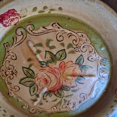 Japan 1940s Hand Painted Occupied Japan Green Pink Roses Small Plates Coasters