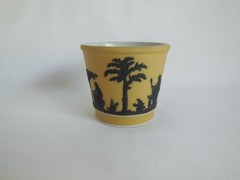 Antique Wedgwood Jasperware Yellow Buff Dip w/ Black Relief Jardiniere Cache Pot