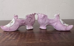 2 Antique 1868 Porcelain Slippers Victorian Edwardian Gold Trim Hand Painted PJF
