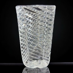 Rogaska Clear Crystal Glass Triangle Ribbed Shaped Vase Large Heavy Glass Optic