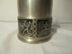 Norway Revere Pewter Lidded Jug Pitcher Carafe Marked #1860 with Inlay Design