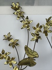 Home Interiors Metal Brass Butterflies & Flowers Wall Art MCM Vintage Boho 2x