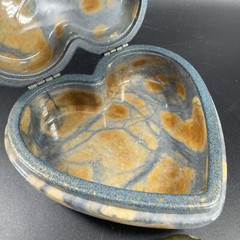 Vintage Hand Made Carved Jasper Heavy Stone Marble Heart Trinket Holder W Hearts