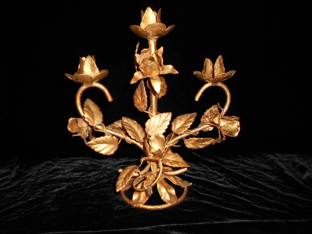 Vintage Italian Rose Tole Candelabra