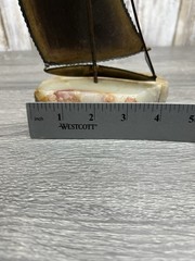 Vintage DeMott Brass Sailboat Sculpture Quartz Stone Base Signed MCM Brutalist
