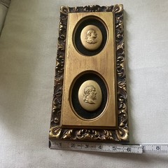 Vintage Framed Double Gold Cameo Reliefs in Ornate Frame Neoclassical Wall Art