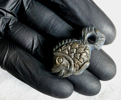 300 BC Ancient Carved Engraved Gemstone Pendant Medallion Amulet Fish