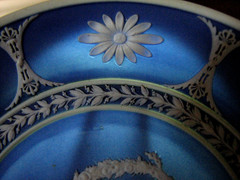 WEDGWOOD RARE 1790 DARK BLUE JASPER DISH MONOGRAM (WS) IN FLOWERS SARAH WEDGWOOD