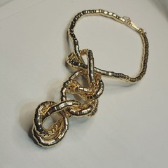 48″ Brutalist Articulated Necklace Modernist Gold Metal Snake Coil Necklace