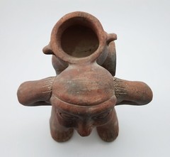 Scarce & Intact Old Columbian Pottery Figurine Water Carrier w/ Detailed Jar