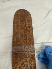 VTG Rongorongo Oval Tablet Easter Island Original Wood Carved Glyphs Display
