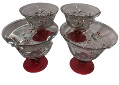 4 Christmas Pfaltzgraff Winterberry HP Glass Lrg Footed Dessert Bowls NEW #1