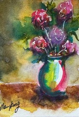 Watercolor ACEO 2.5″ x 3.5″ Original Painting by Mary King – Flowers in Vase