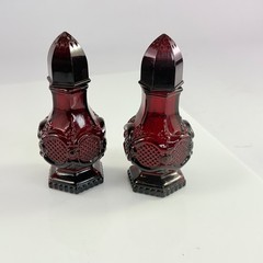 Avon 1876 Cape Cod Collection Ruby Red Glass Salt and Pepper Shakers Set Vintage