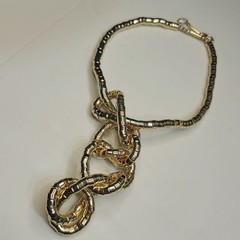 48″ Brutalist Articulated Necklace Modernist Gold Metal Snake Coil Necklace
