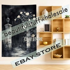 Dark Cemetery Wall Hanging Tapestry Gothic Floral Scene 39X59 in