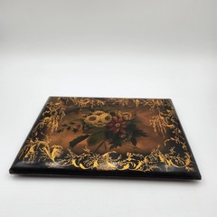 Antique ART Victorian Edwardian lacquer PAPIER MACHE BOOK COVER FLOWERS