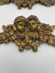 Pair of Antique gold wall pediments ft neoclassical cherubs – French