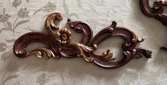 Vintage Set 3 Wall Appliques Plaques Rococo Scroll Hollywood Regency Brown Gold