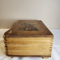 Carved Wood Musical Jewelry Box with Mirror Made In Switzerland