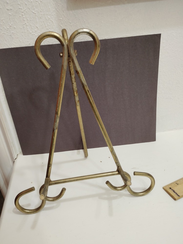 Vtg Ornate Brass Tabletop Display Easel Large Picture Frame Plate Stand Holder