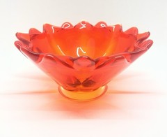 Vintage Viking Glass Double Crimped Petal Deep Orange Candy/Trinket Bowl